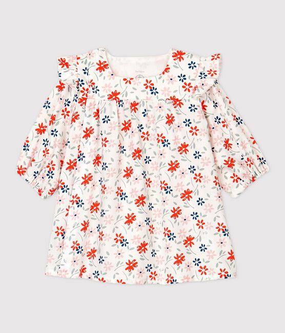 Baby Girls' Floral Organic Cotton Twill Dress MARSHMALLOW white/MULTICO white